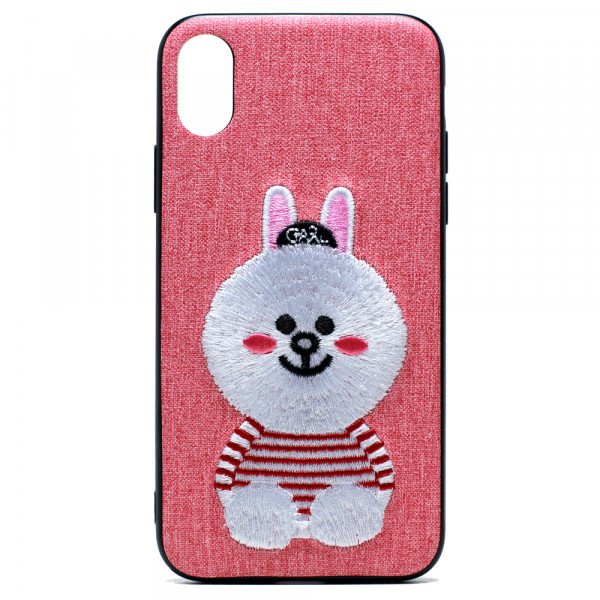 Wholesale iPhone X (Ten) Design Cloth Stitch Hybrid Case (Pink Bunny)